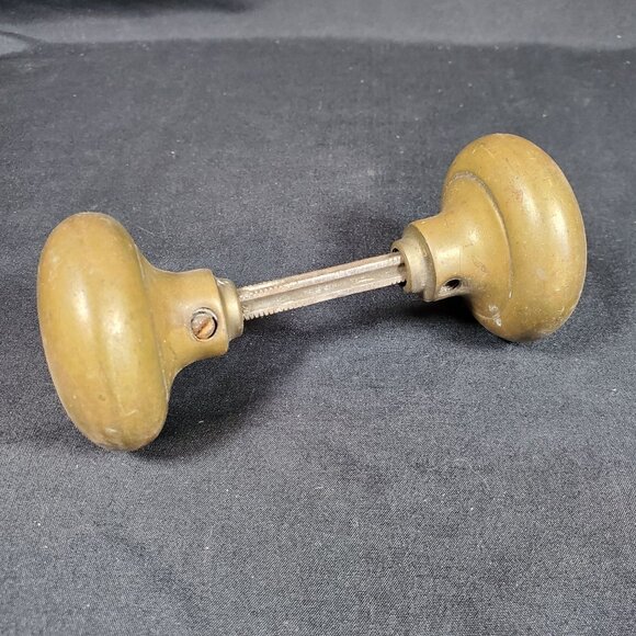 Antique Solid Brass Door Knob Set Early 1900s Mortise Style Double Knob with Spi - Picture 1 of 11